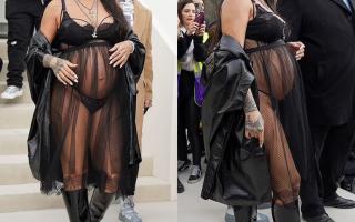 Bà bầu Rihanna mặc váy xuyên thấu đi xem show thời trang